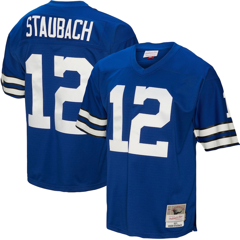 Dallas Cowboys Merch - Men's Roger Staubach Royal Legacy Replica Jersey - Mitchell & Ness - Birthday Gift For Football Lover