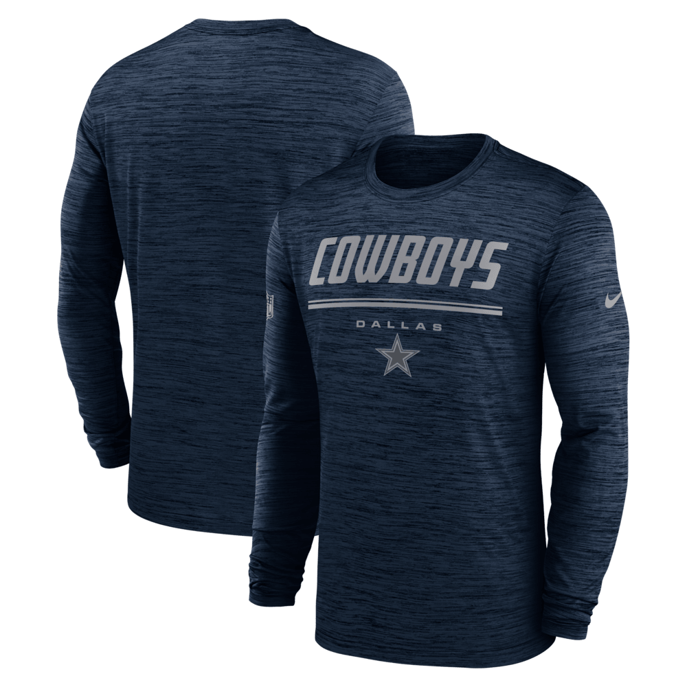 Dallas Cowboys Merch - Men's Sideline Offensive Transition Velocity Dri-FIT Long Sleeve T-Shirt, Navy - Football Related Gift Ideas
