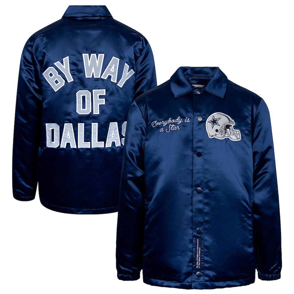 Dallas Cowboys Merch - Unisex By Way of Dallas Reflective Coaches Full-Snap Jacket, Navy - Christmas Gifts For Football Fans