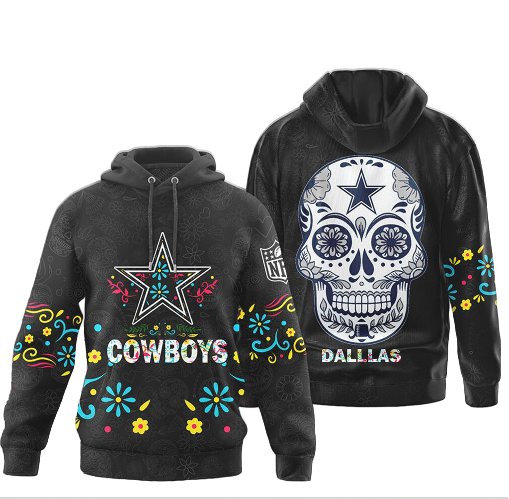 Dallas Cowboys NFL Sugar Skull Dia De Los Muertos Hoodie Dallas Cowboys Merch Gift For Fans