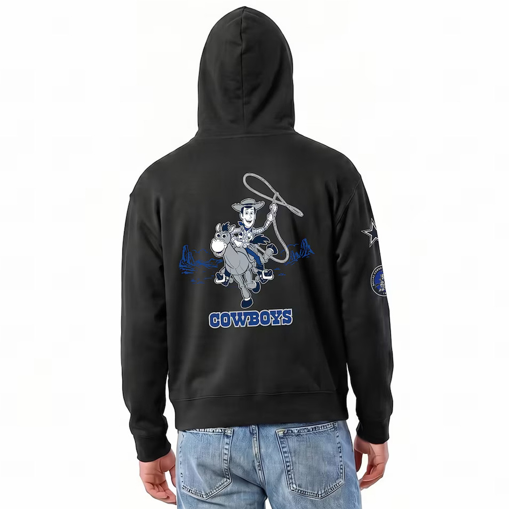 Dallas Cowboys X Disney Merch Disney X NFL Champion Black Cowboys Woody All-Star Zip Hoodie Collab - Image 2