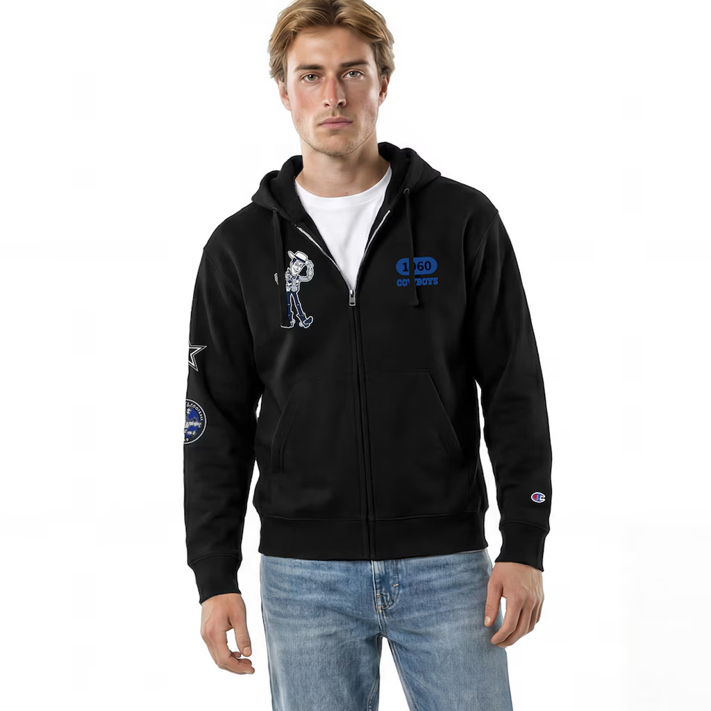 Dallas Cowboys X Disney Merch Disney X NFL Champion Black Cowboys Woody All-Star Zip Hoodie Collab