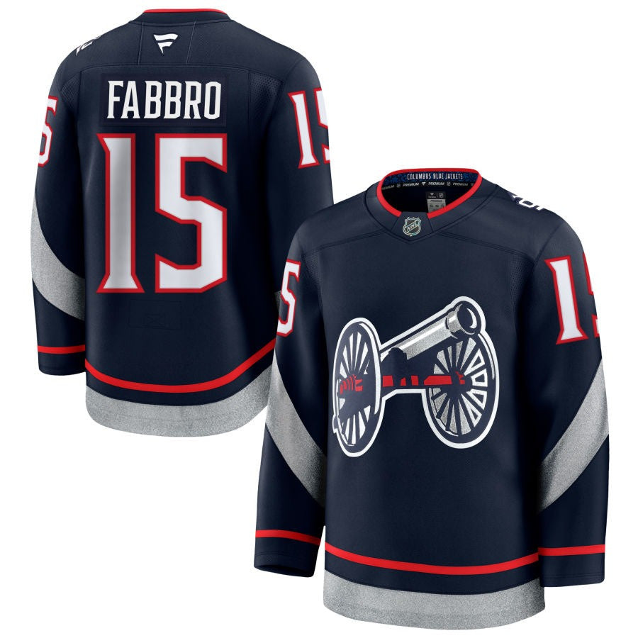 Dante Fabbro Columbus Blue Jackets 2025 NHL Stadium Series Premium Navy Jersey 1 Dante Fabbro Columbus Blue Jackets 2025 NHL Stadium Series Premium Navy Jersey