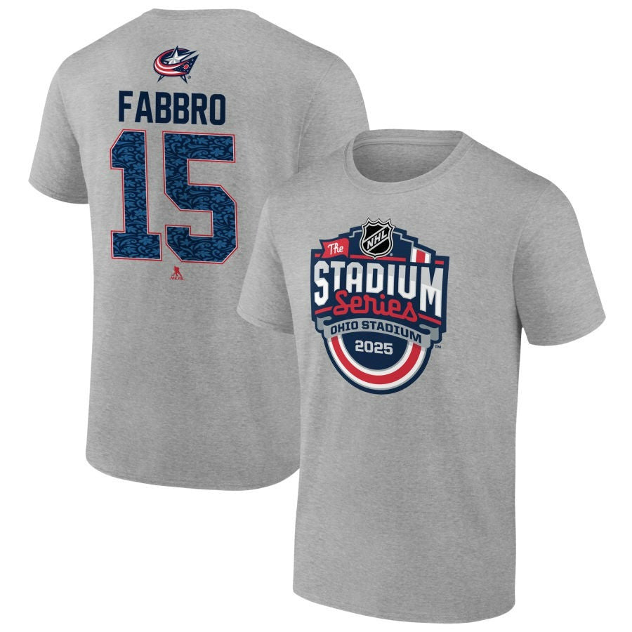 Dante Fabbro Columbus Blue Jackets 2025 Stadium Series Pick-A-Player Heather Gray T-Shirt 1 Dante Fabbro Columbus Blue Jackets 2025 Stadium Series Pick-A-Player Heather Gray T-Shirt