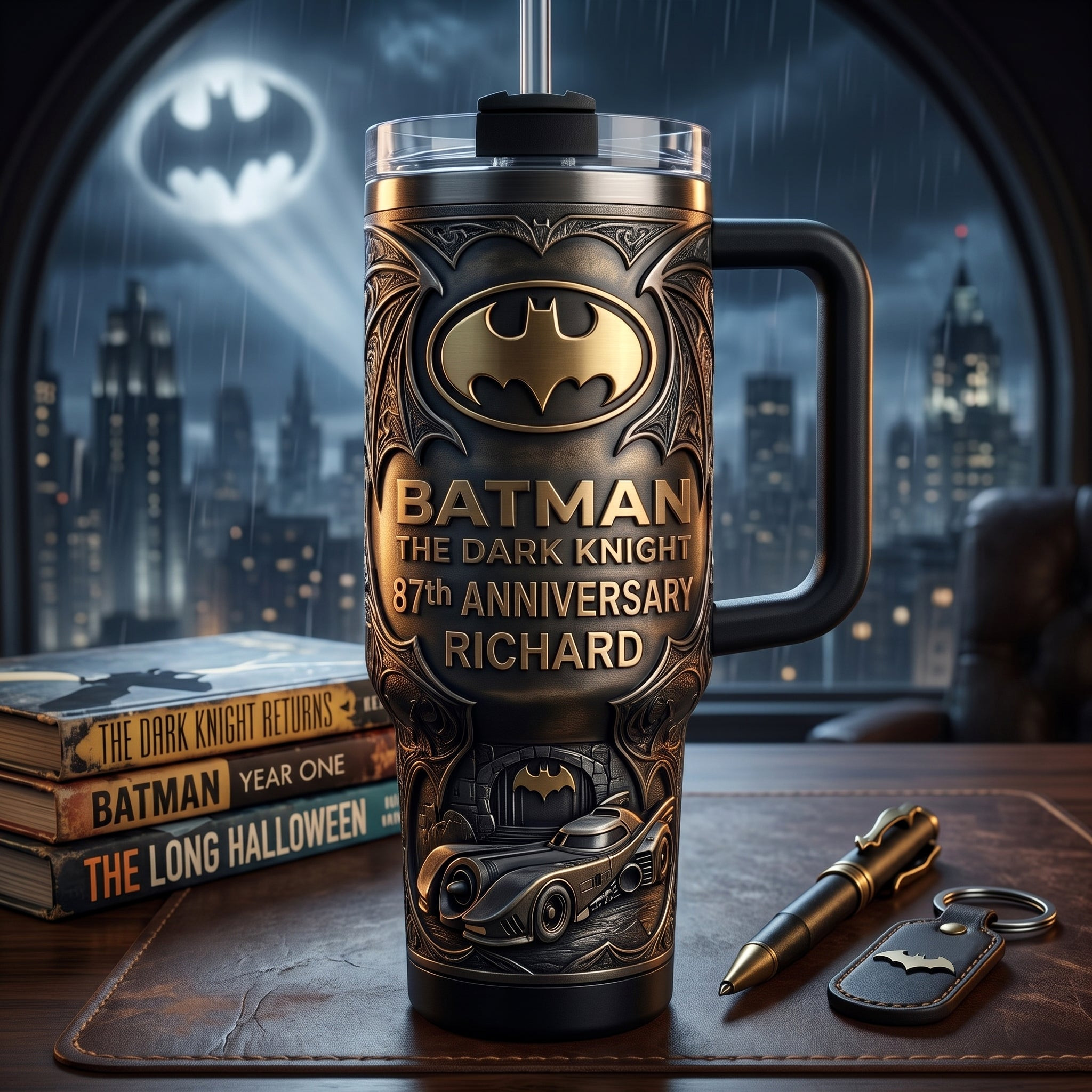 Dark Knight 87th Anniversary Handle Tumbler Batman The Dark Knight Merch Funny Gifts For Fans