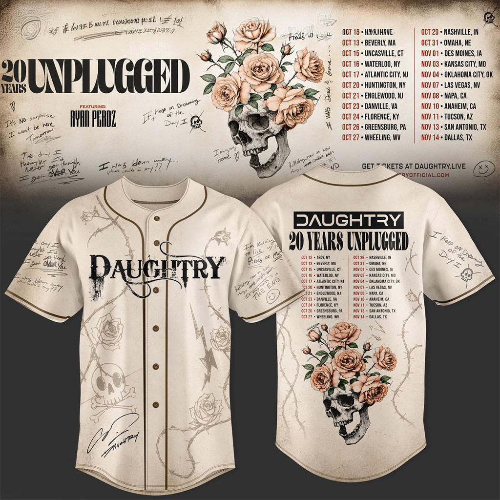 Daughtry 20 Years Unplugged 2026 Baseball Jersey Daughtry Merch Present For Rock Band Fans