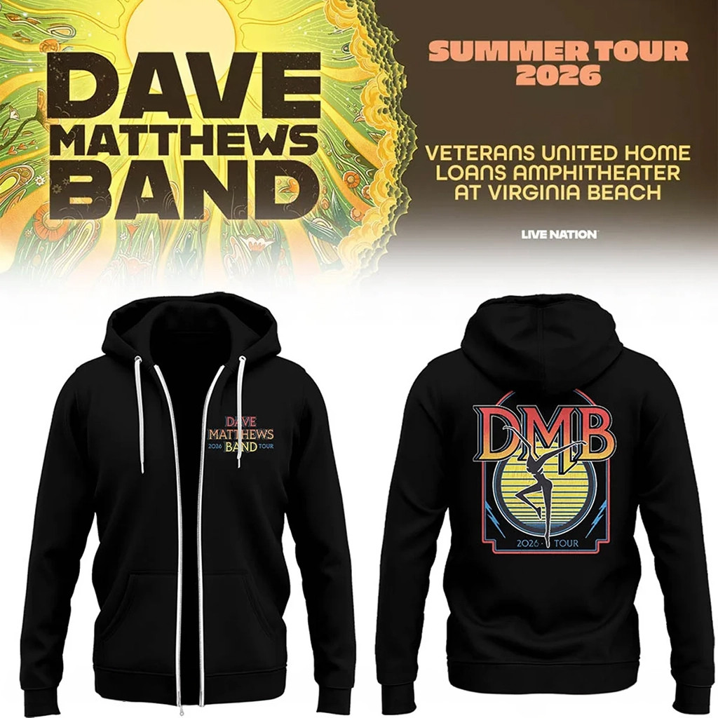 Dave Matthews Band Summer Tour 2026 Black Zip Hoodie DMB Merch Present For Rock Lovers