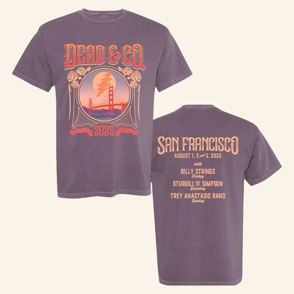 Dead And Co 60Th Anniversary Merch Purple Sf Bridge Shirt Gifts For Him