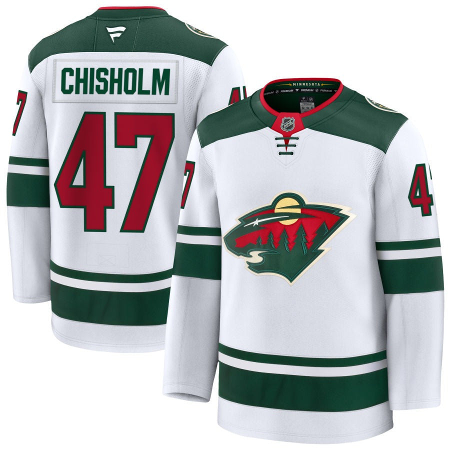 Declan Chisholm Minnesota Wild 2025 Away Premium White Jersey 1 Declan Chisholm Minnesota Wild 2025 Away Premium White Jersey