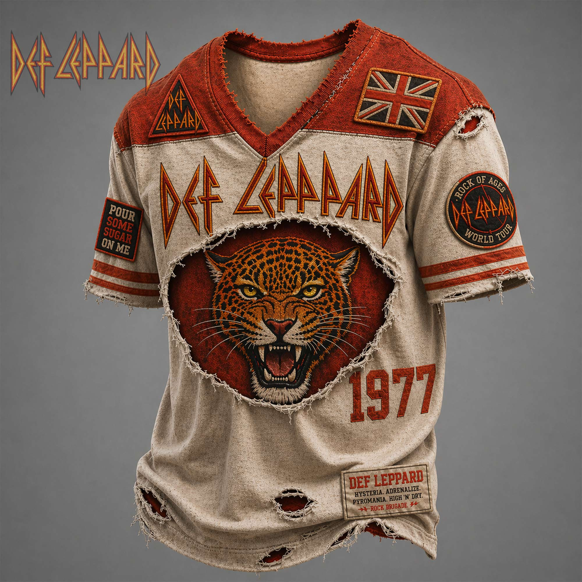Def Leppard Rock Of Ages World Tour V-Neck Shirt Pour Some Sugar On Me Shirts Fan Merch Gifts