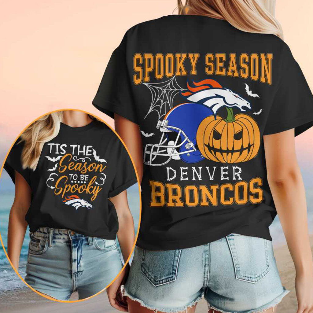 Denver Broncos Halloween Spooky Season Pumpkin Football Shirt Broncos Merch Gifts For Fans