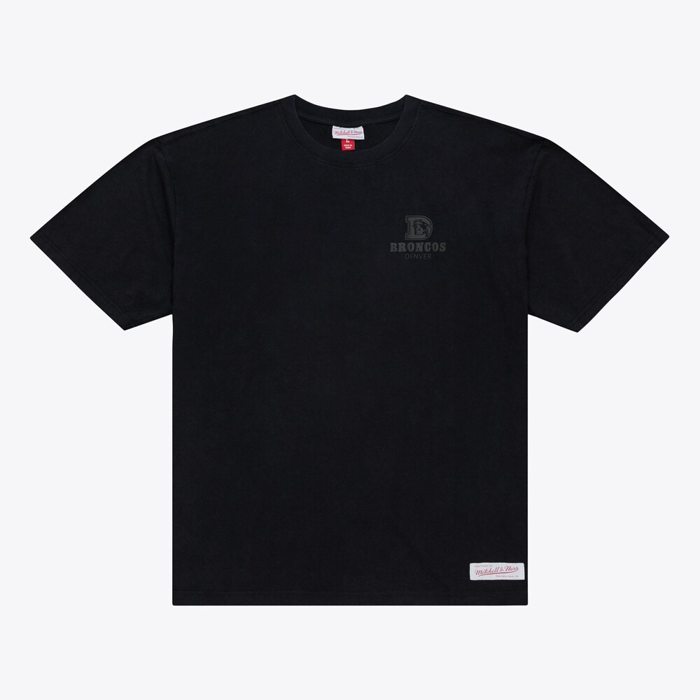Denver Broncos Merch - Men's Core Essentials Micro Logo T-Shirt, Black - Mitchell & Ness - Cool Football Gift Ideas