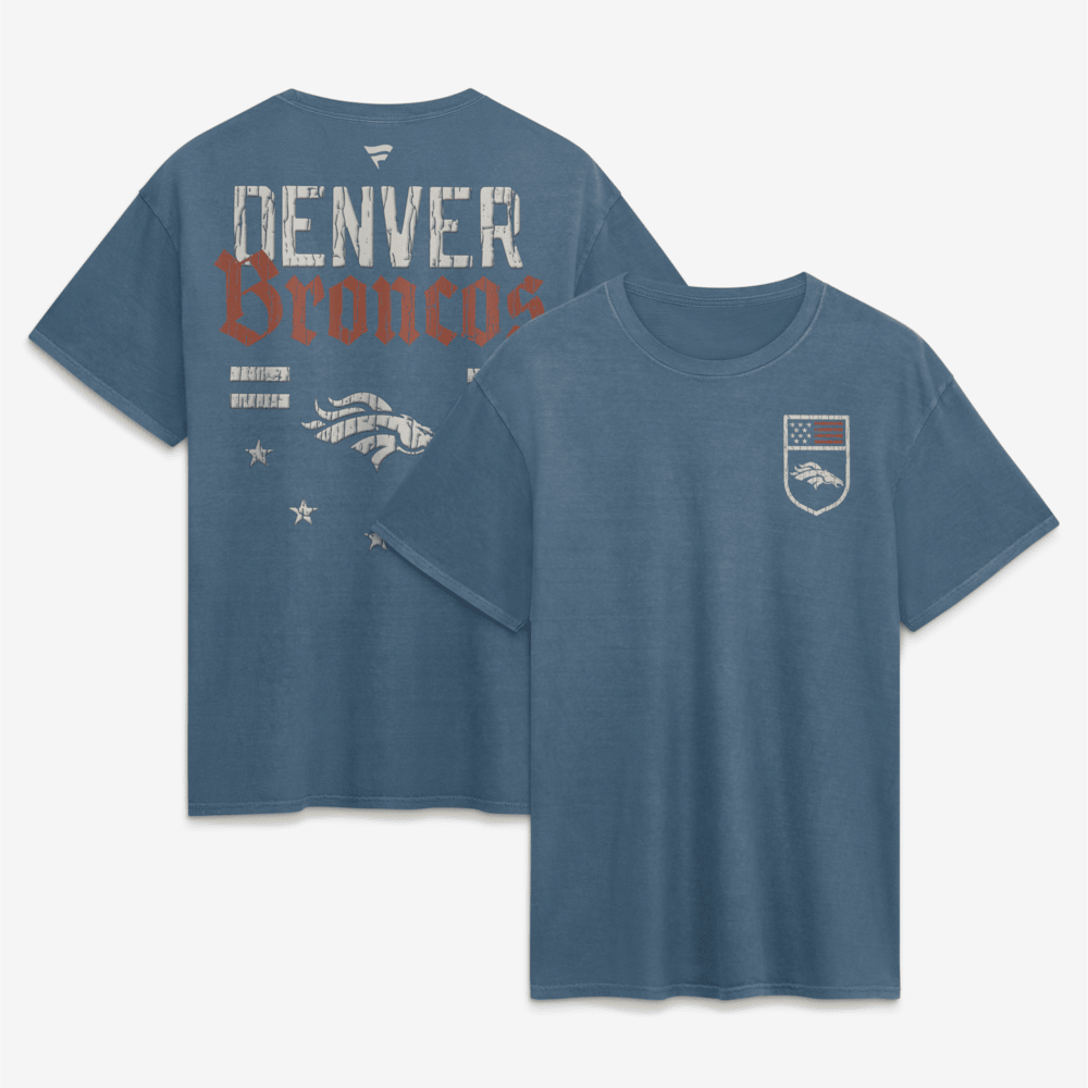 Denver Broncos Merch - Men's Fanatics Washed Americana T-Shirt, Blue - American Football Gift Ideas