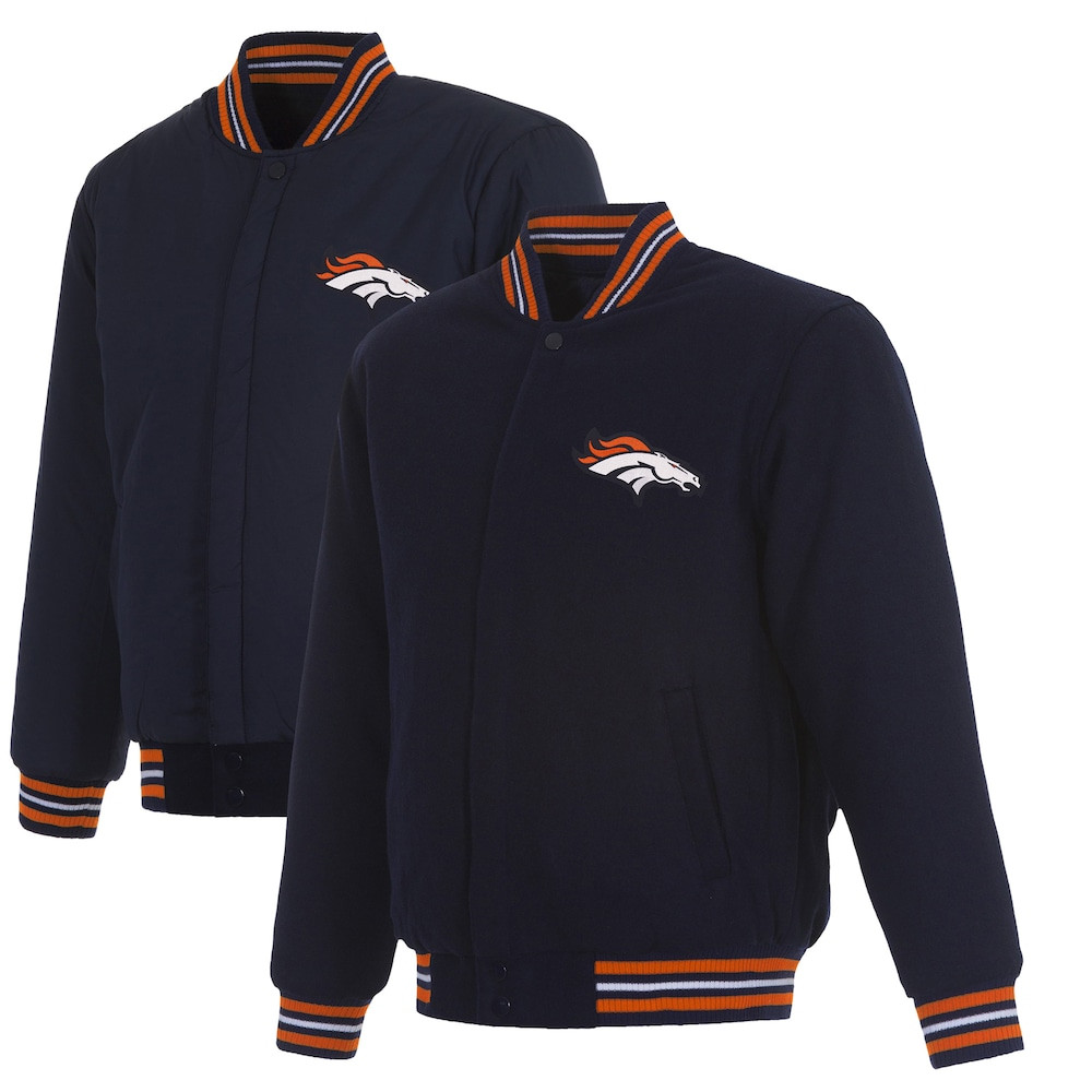 Denver Broncos Merch - Men's JH Design Reversible Full-Snap Jacket, Navy - American Football Gifts