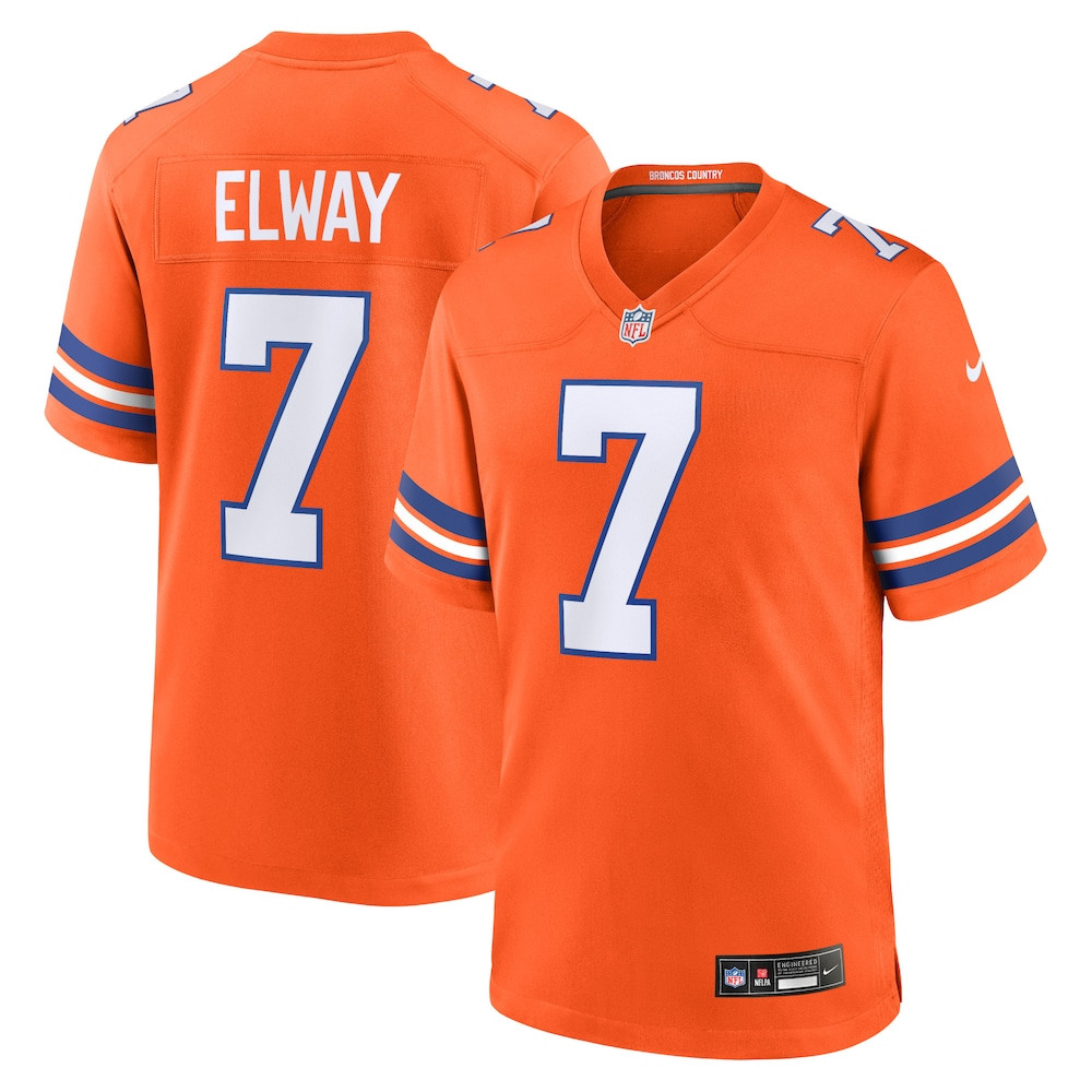 Denver Broncos Merch - Men's John Elway Mile High Collection 1977 Throwback Retired Player Game Jersey, Orange  - Best Presents For Football Fans