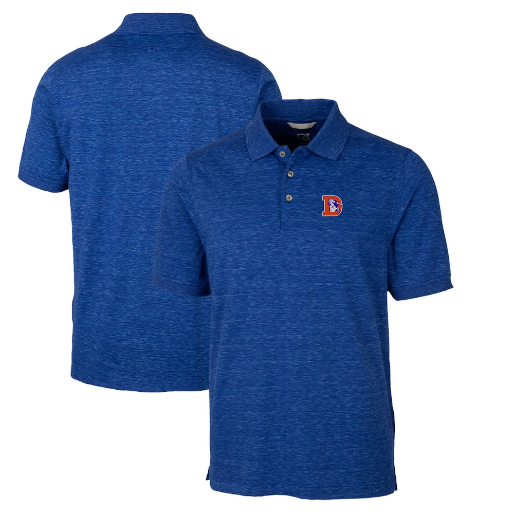 Denver Broncos Merch - Men's Royal Advantage Space Dye Throwback Polo, Big & Tall - Cutter & Buck - American Football Gifts