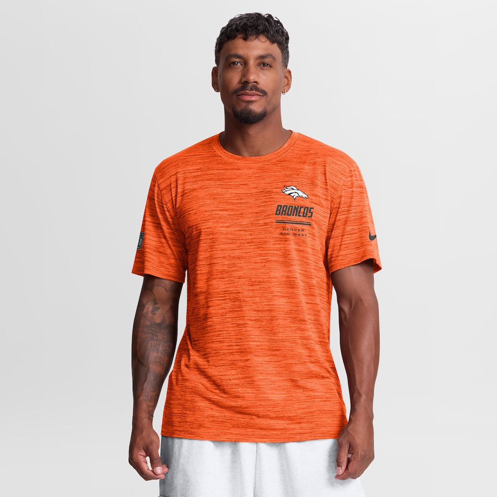 Denver Broncos Merch - Men's Sideline Double Covered Dri-FIT Velocity T-Shirt, Orange - Christmas Gifts For Football Fans