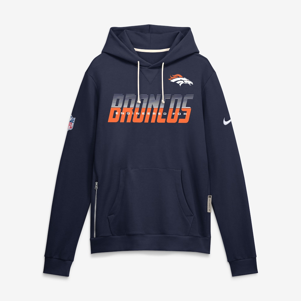 Denver Broncos Merch - Men's Sideline Standard Issue Top Prospect Dri-FIT Hoodie, Navy  - Best Football Gift Ideas