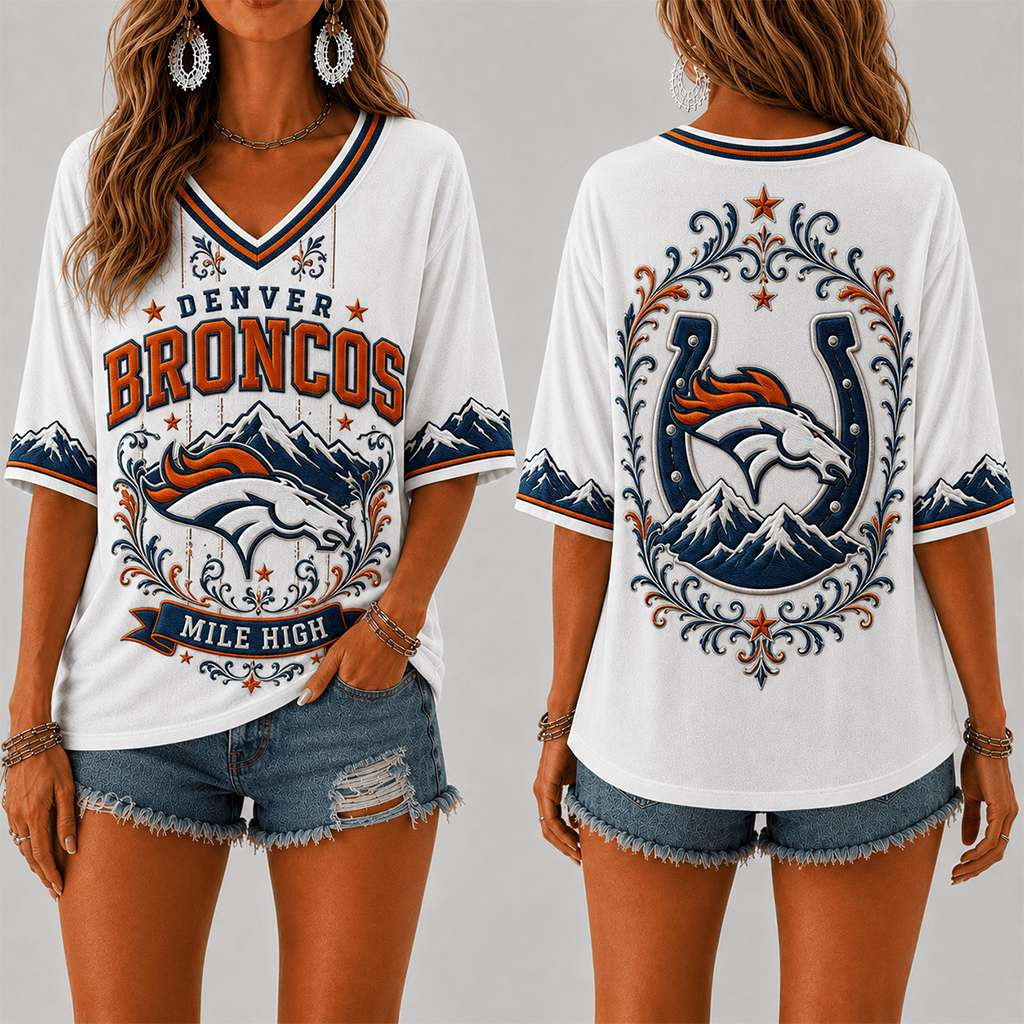 Denver Broncos Mile High V-Neck Shirt Game Day Attire Denver Broncos Merch Gift For Fans