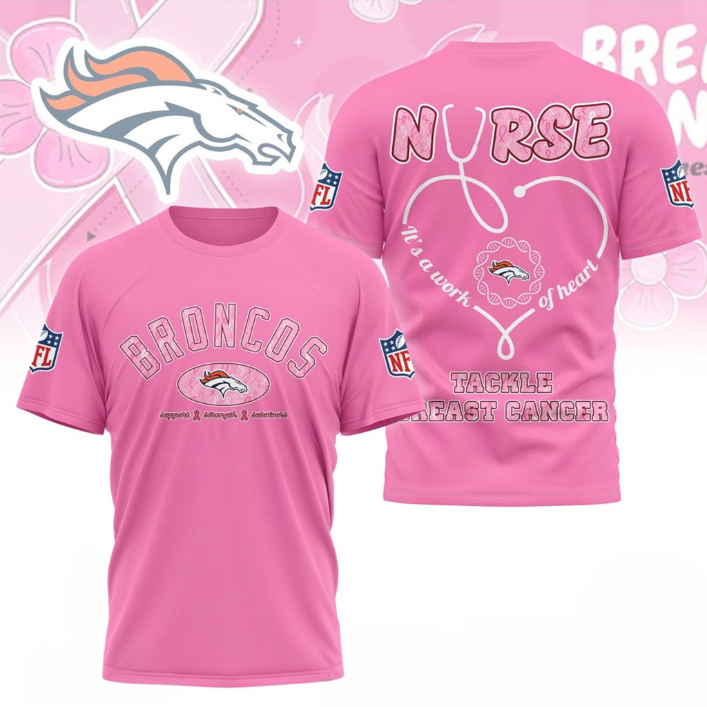 Denver Broncos Nurse Breast Cancer Awareness Tackle Cancer T-Shirt Broncos Merch Gifts For Fan