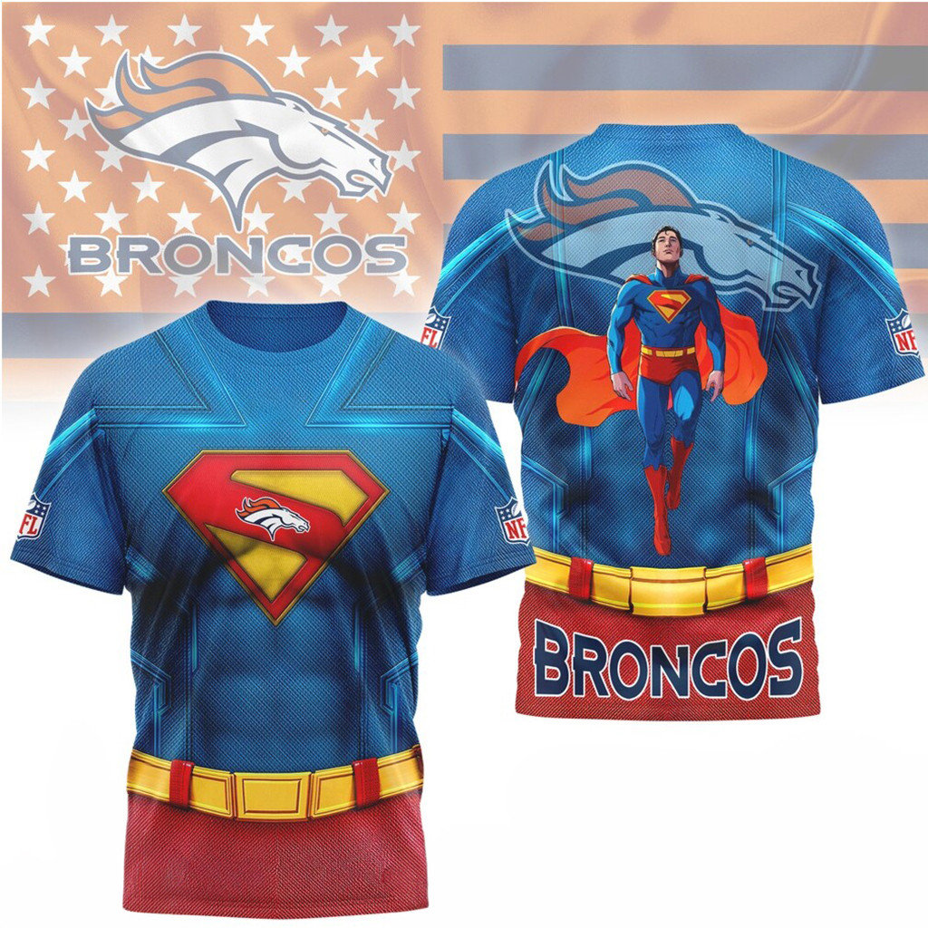 Denver Broncos X Superman Mashup Performance T-Shirt Hero Series Shirt Game Day Gifts For Fans