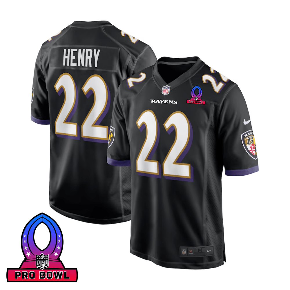 Derrick Henry Baltimore Ravens 2025 Pro Bowl Patch Alternate Game Men Jersey - Black