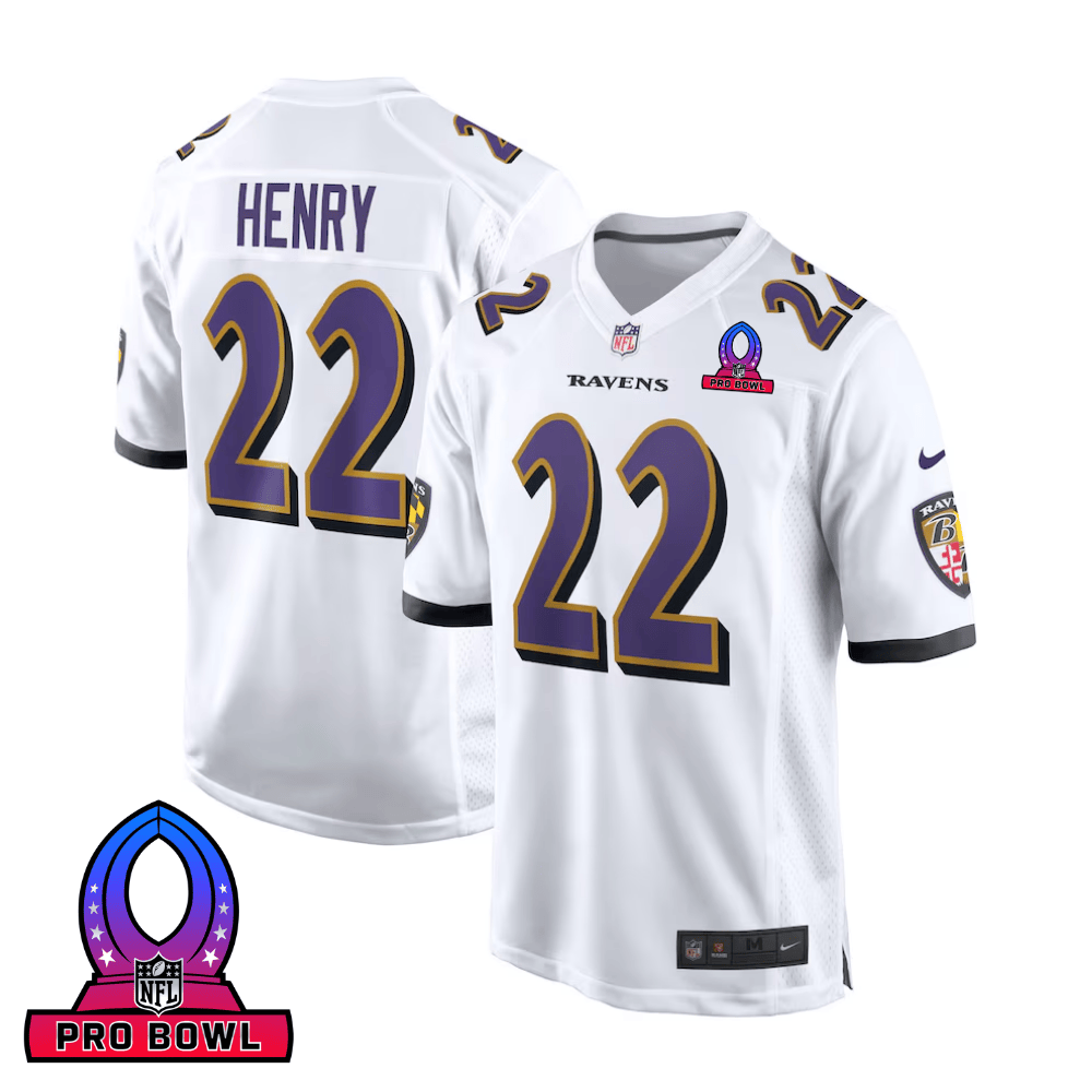 Derrick Henry Baltimore Ravens 2025 Pro Bowl Patch Game Men Jersey - White