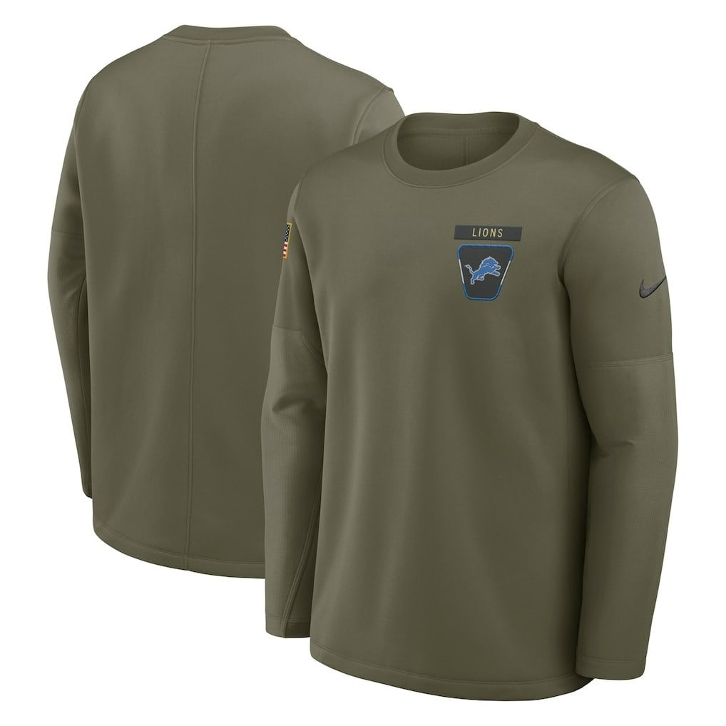 Detroit Lions 2025 Salute to Service Sideline Coaches Therma-FIT Long Sleeve Shirt - Olive