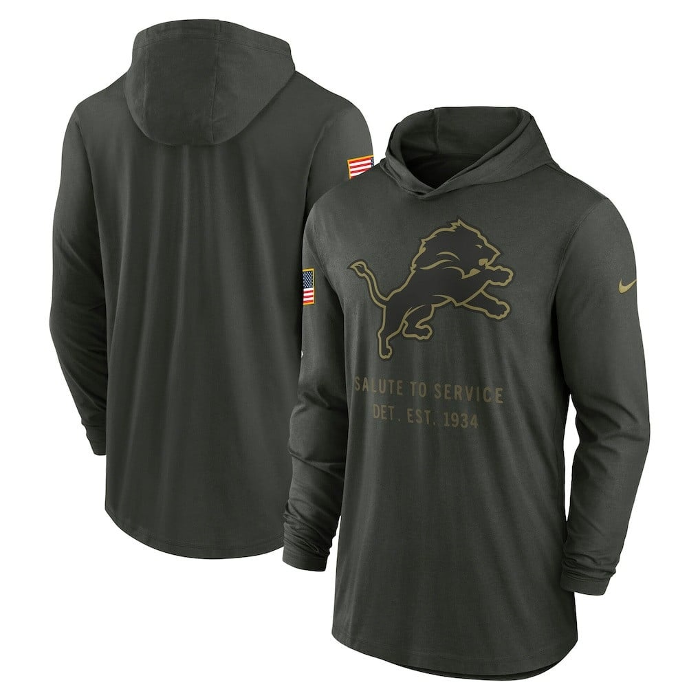 Detroit Lions 2025 Salute to Service Sideline Dri-FIT Lightweight Hooded Pullover - Forest Green