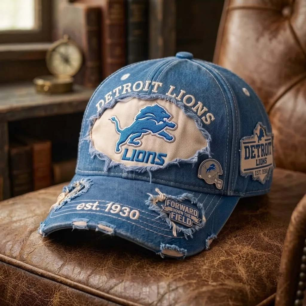 Detroit Lions Distressed Vintage Hat Forward Down The Field Baseball Cap Detroit Lions Merch