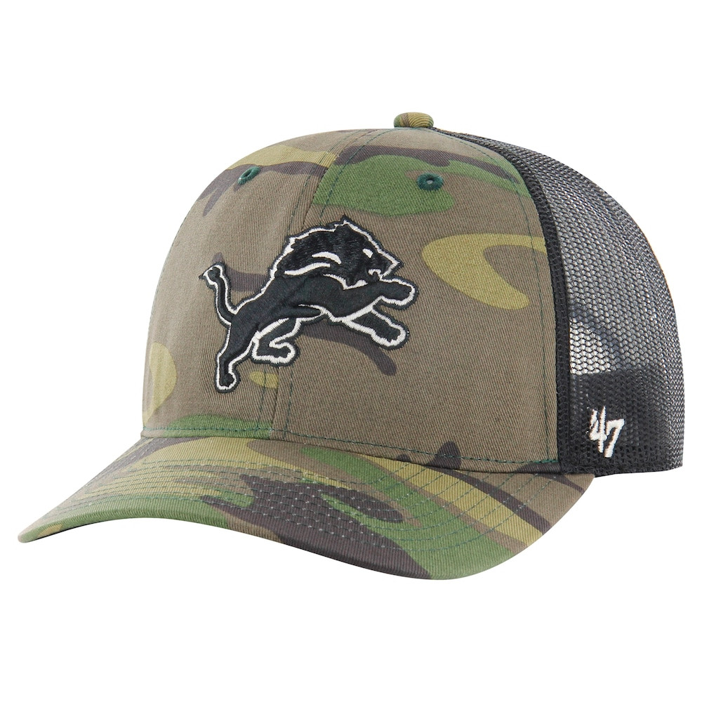 Detroit Lions Merch - Men's '47 Camo Trucker Adjustable Hat - Football Christmas Gift Ideas