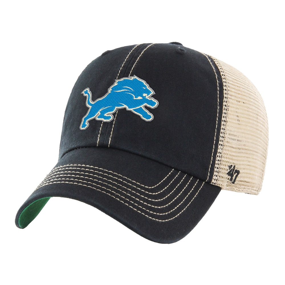 Detroit Lions Merch - Men's _47 Natural Trawler Clean Up Trucker Adjustable Hat, Black - Football Fan Gift Ideas