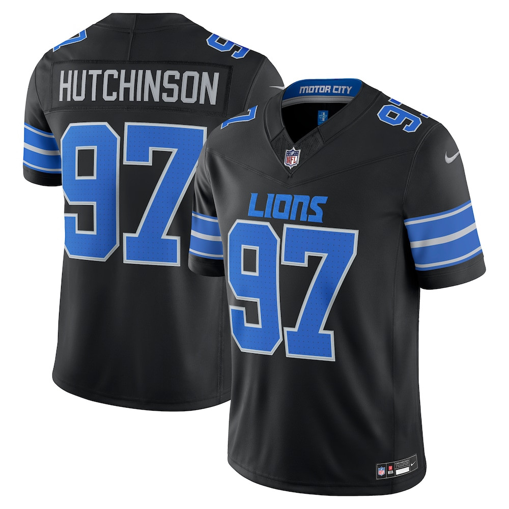 Detroit Lions Merch - Men's Aidan Hutchinson Alternate Vapor F.U.S.E. Stitched Limited Jersey, Black - Gifts For American Football Fans