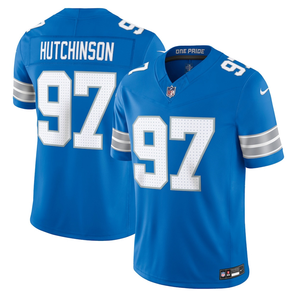Detroit Lions Merch - Men's Aidan Hutchinson Team Vapor F.U.S.E. Stitched Limited Jersey, Blue - Best Presents For Football Fans