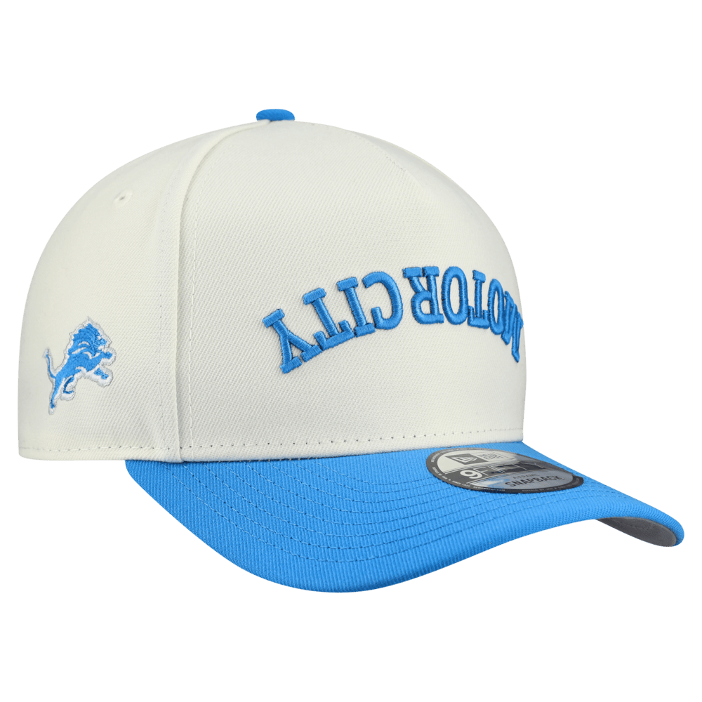 Detroit Lions Merch - Men's Cream Upside Down 9FIFTY A-Frame Snapback Hat - New Era - Best Football Related Gifts