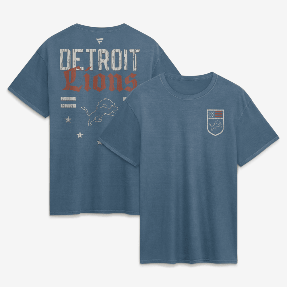 Detroit Lions Merch - Men's Fanatics Washed Americana T-Shirt, Blue - Football Gifts For Men