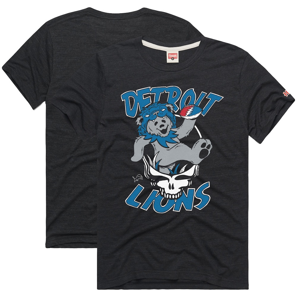 Detroit Lions Merch - Men's Homage NFL x Grateful Dead T-Shirt, Charcoal - Best Football Gifts For Christmas