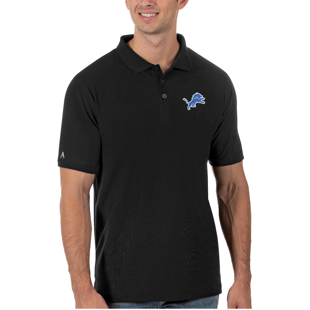 Detroit Lions Merch - Men's Legacy Pique Polo, Black - Antigua - Gift Ideas For Football Lovers