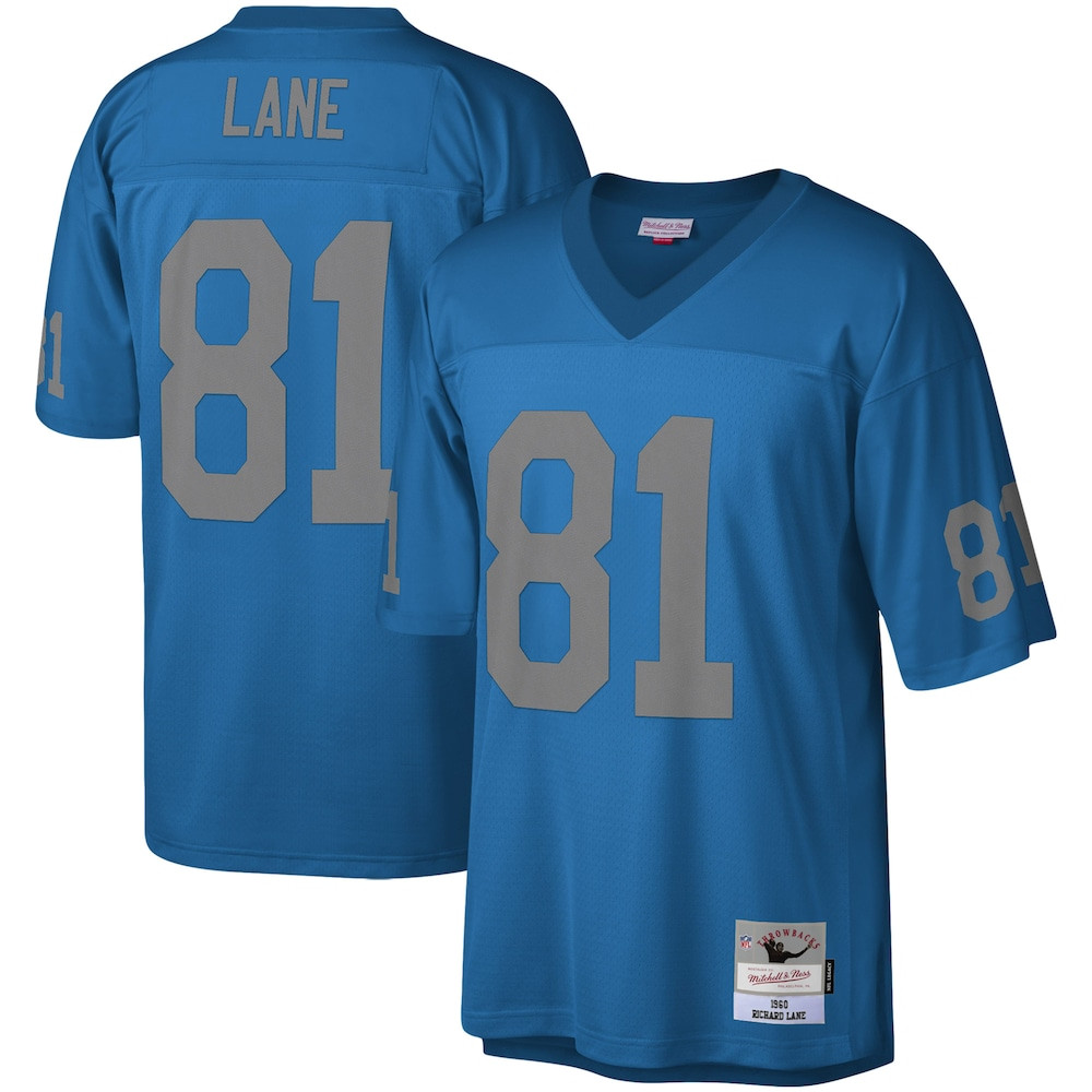Detroit Lions Merch - Men's Richard Lane Legacy Replica Jersey, Blue - Mitchell & Ness - Football Fan Birthday Gift