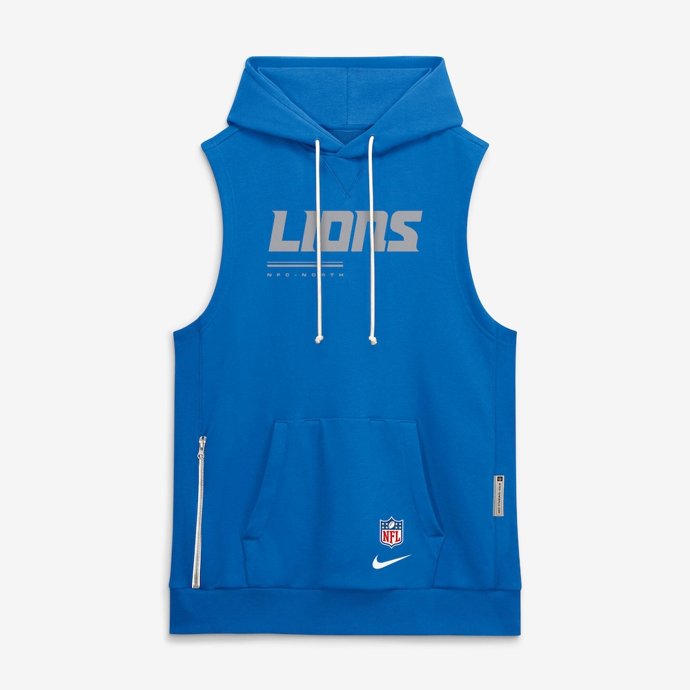 Detroit Lions Merch - Men's Sideline Standard Issue Dri-FIT Sleeveless Hoodie, Blue - Cool Gifts For Football Fans