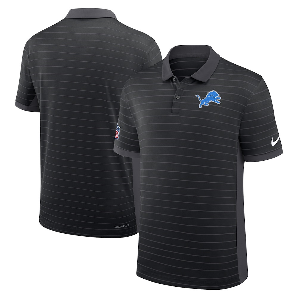 Detroit Lions Merch - Men's Sideline Victory Stripe Dri-FIT Polo, Black - Best Gifts For Football Fans