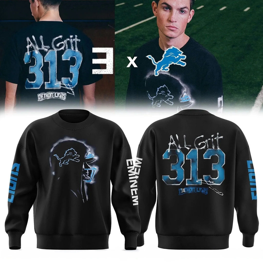 Detroit Lions X Eminem Merch 313 All Grit Sweatshirt Best Gift For Brothers