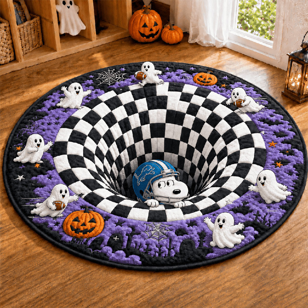 Detroit Lions X Snoopy Merch 2026 Halloween Quilted Round Mat Home Decor For Football Fans