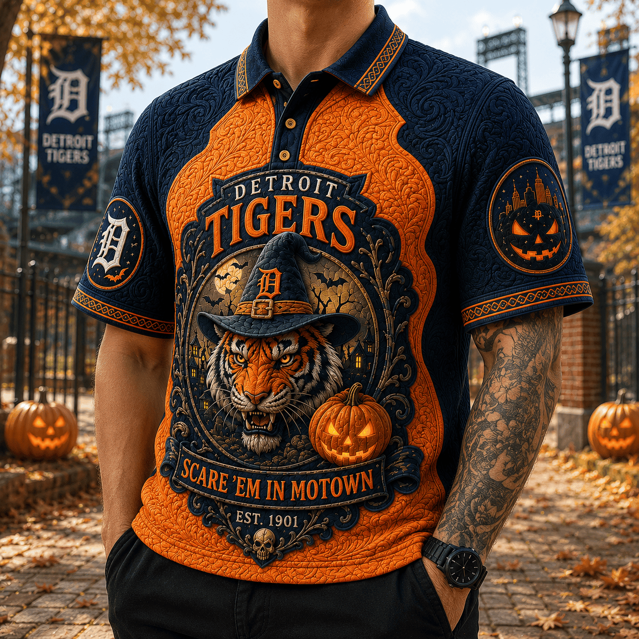 Detroit Tigers Merch Halloween 2026 Scare Em In Motown Polo Shirt Gift For Baseball Lovers