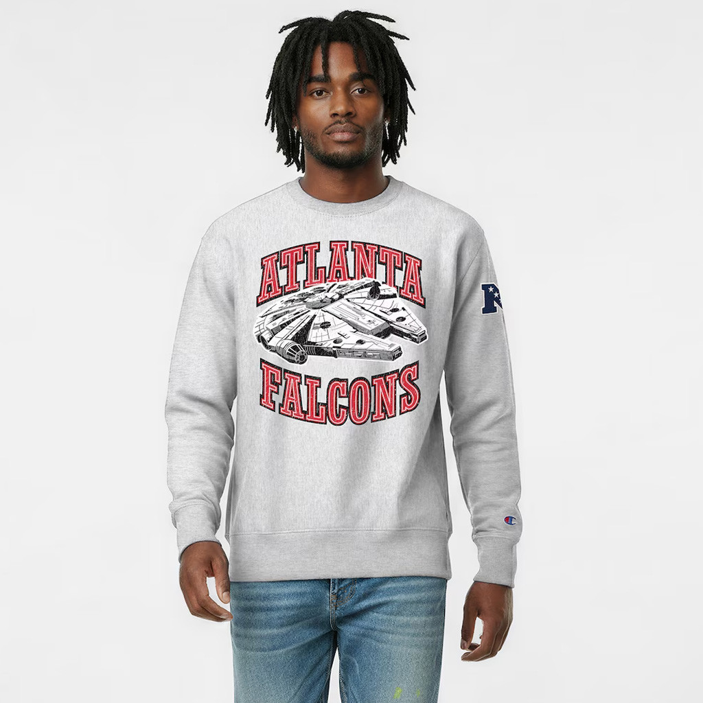Disney X NFL Atlanta Falcons Merch Disney X NFL Champion Falcons Millennium Falcon Sweatshirt Fan Gifts