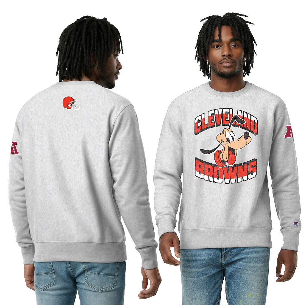 Disney X NFL Cleveland Browns Merch Disney X NFL Champion Pluto Sweatshirt Browns Disney Collab Apparel