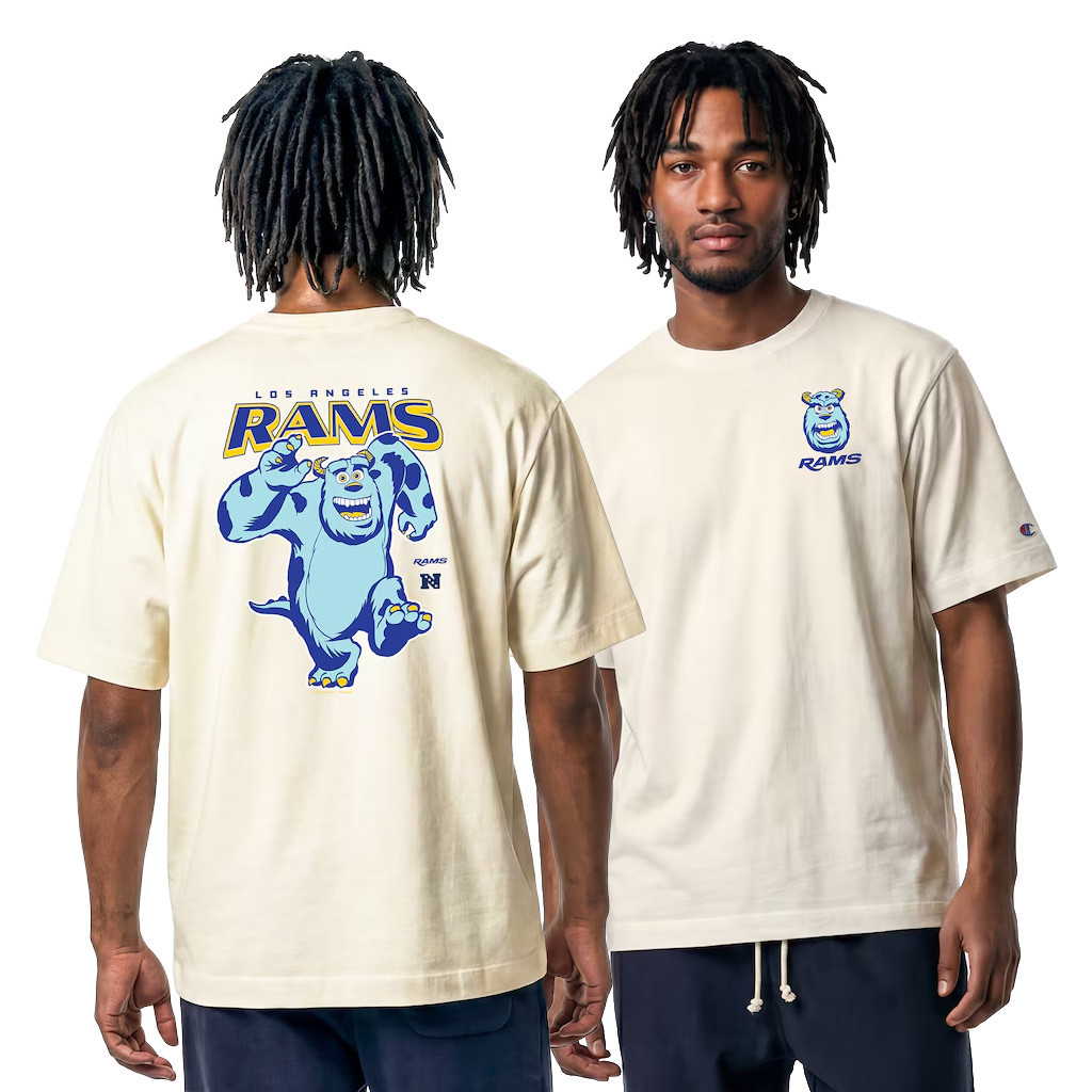 Disney X NFL Los Angeles Rams Merch Disney X NFL Champion Sulley T-Shirt Rams Disney Collab Apparel