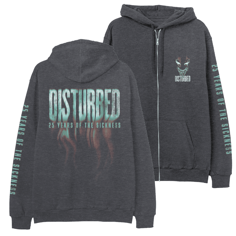 Disturbed Merch Disturbed The Sickness 25 Years Anniversary Zip-Up Hoodie Father's Day Gifts