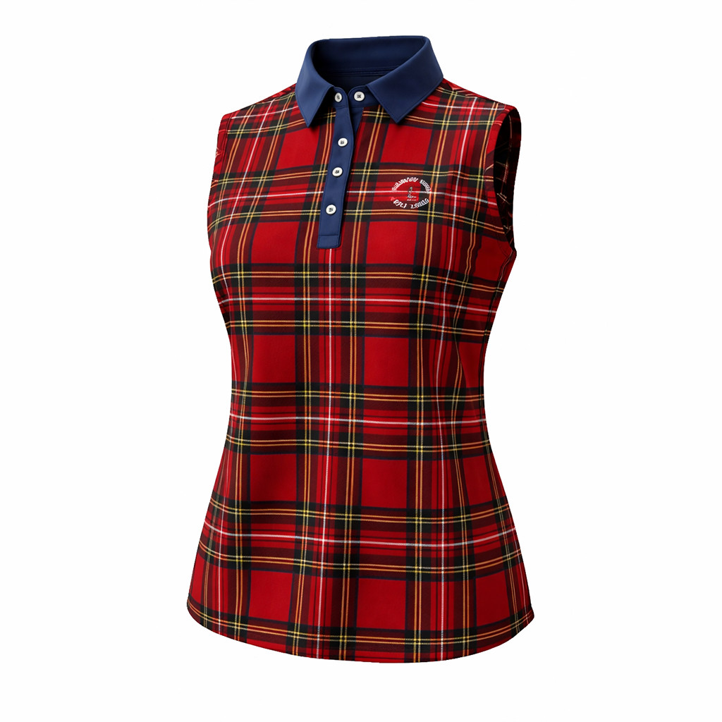 Divots Women's Harbour Town Plaid Sleeveless Polo Shirt Harbour Town Golf Merch Gifts For Wife