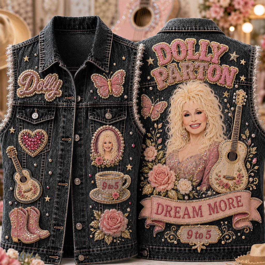 Dolly Parton Dream More 9 to 5 Denim Vest Dolly Parton Merch Gift For Music Lovers